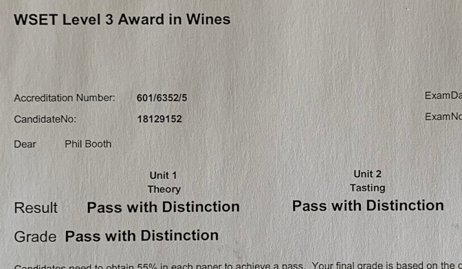 Result letter for the WSET level 3, showing a pass with distinction